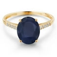 thumbnail image 4 of Gem Stone King 10K Yellow Gold Blue Sapphire and White Diamond Engagement Ring for Women | 3.12 Cttw | Oval 10X8MM | Gemstone September Birthstone | Size 8, 4 of 7