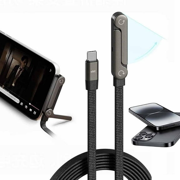 2-in-1 Invisible Holder Charger Cable, 240w Super Fast Charging with Stand, Data Transfer Cable for Phones, General Multi Nylon Braided Charging Cables for Smartphones Tablets(C-C)