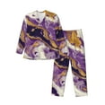 thumbnail image 1 of Balery Purple Gold Marble Swirls Pijama para Hombre de Dos Piezas con Manga Larga, Conjunto de Dormir y Descanso Suave con Bolsillos-Large, 1 of 1