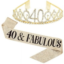 TY"40 and Fabulous" Sash & Rhinestone Tiara Set - 40th Birthday Sash 40 Birthday Gifts Party Favors,gold
