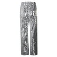 thumbnail image 6 of Womens Pants Elastic Waist 2025 Solid Color Fashion Sequined Wide Leg Trousers Dressy Casual White M, 6 of 8