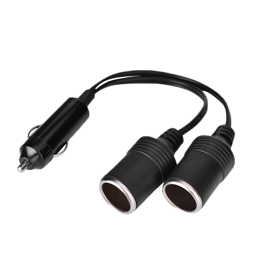 WALFRONT 12V/24V Car Charger Plug Male to 2Way Female Cigarette Socket