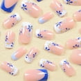 thumbnail image 4 of Short Square Press on Nails Dark Blue Fake Nails Gradient Starry Sky Glue on Nails with Gold Star Designs Cute French Acrylic False Nails Short Stick on Nails for Women Nail Art Decorations 8 style4, 4 of 4
