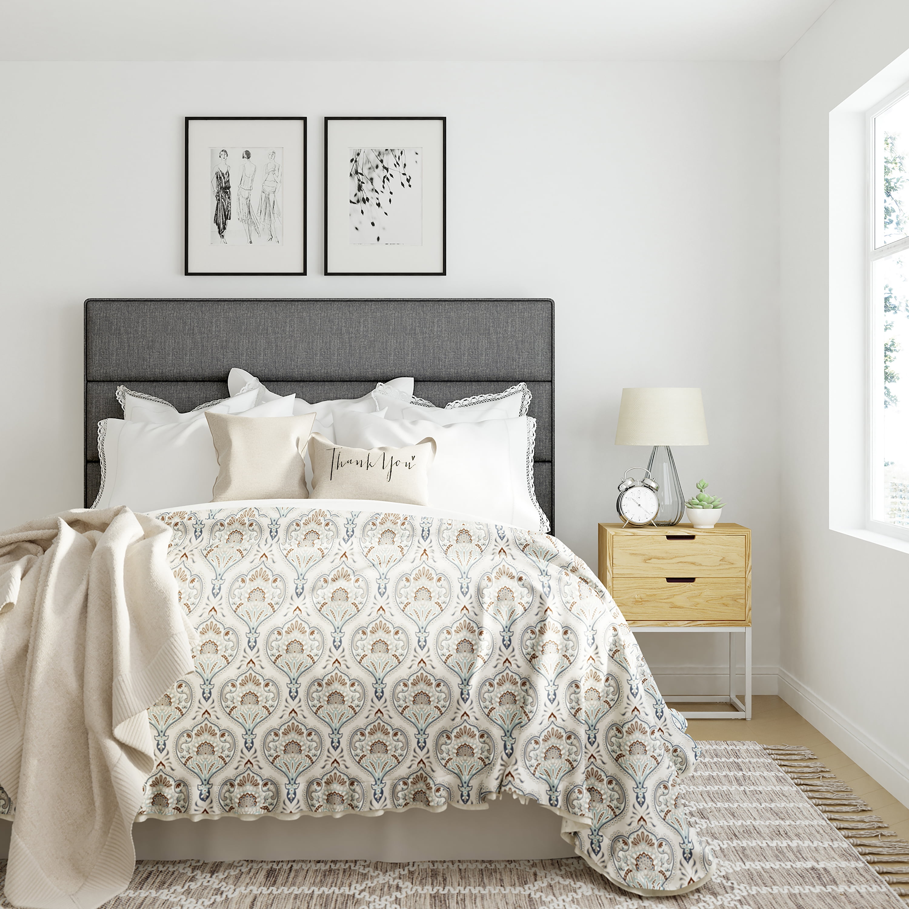Serta Palisades Tufted Upholstered Queen Size Adjustable Headboard, Charcoal Gray