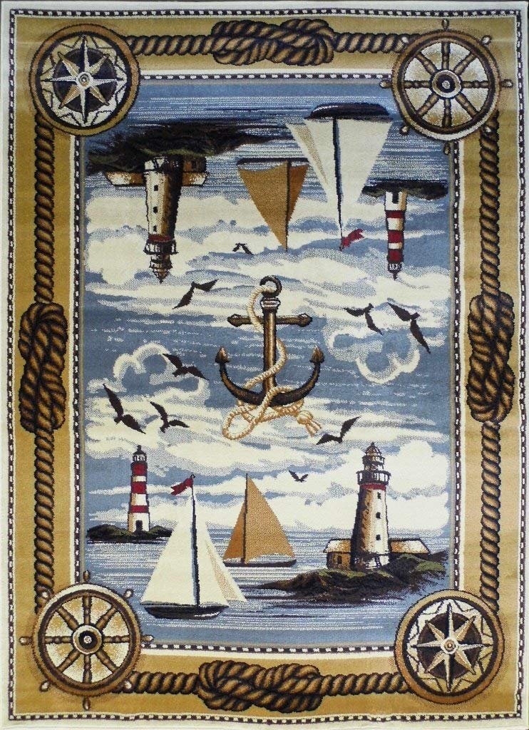 Masada Rugs Nature Area Rug Nautical Scene (7 Feet 7 Inch X 10 Feet 6 Inch)