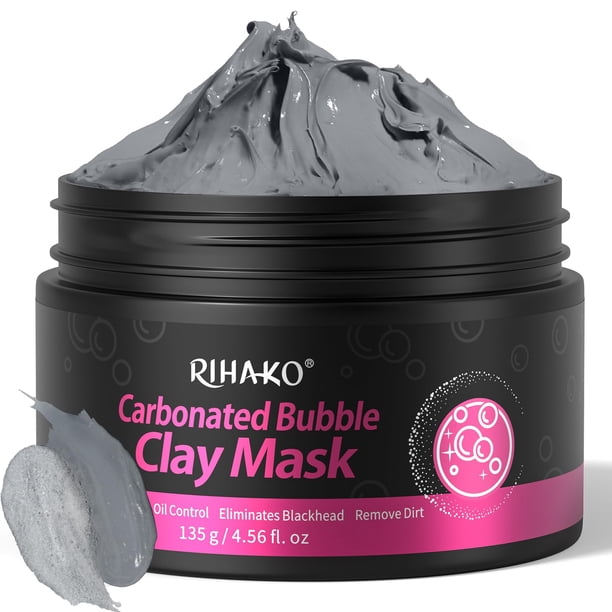 Mascarilla de arcilla carbonatada con burbujas RIHAKO - Mascarilla facial exfoliante | Mascarilla de arcilla desintoxicante para eliminar puntos negros, piel opaca, cuidado de la piel, mascarilla faci