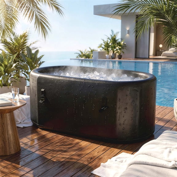 BaPiPro XL Portable Ice Bath Tub for Athletes, 300L/79GAL Capacity, Inflatable Cold Plunge Tub with Cover & Pump, Woven Brushed PVC, Black