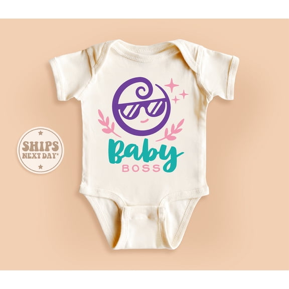 Bella Canvas with Baby Boss, Baby Boss, Funny, Vintage Natural Kid Gift Cute and Cool, Baby Boy or Girl Bodysuit Gift