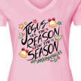 thumbnail image 4 of Inktastic Jesus is the Reason for the Season Christmas Bells and Stars Women's V-Neck T-Shirt, 4 of 5