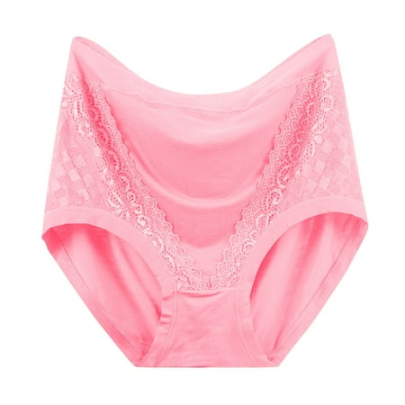 Scyoekwg Womens Underwear Cotton Solid Color Comfort High Waisted Underwear Ladies Underpants Hipster Panties Lace Stretchy Briefs(Hot Pink XXXL)