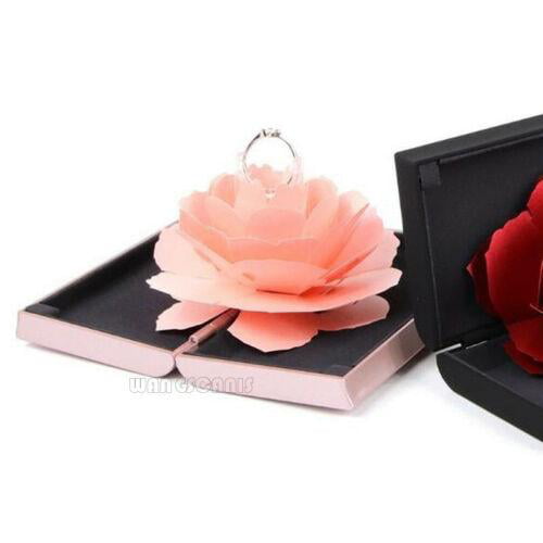 3D Rose Floral Ring Box Wedding Engagement Jewelry Storage Holder Case Bump US 