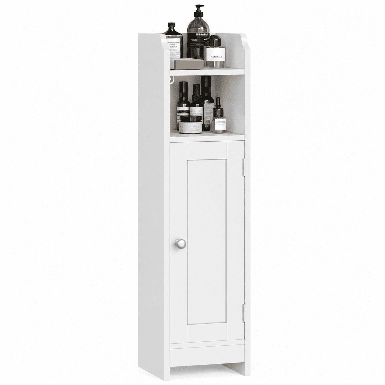 Nordic Hygge Slim Bathroom Storage Cabinet with Door and Adjustable Shelves, 31.5-Inch Height, Cloud White