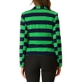 thumbnail image 4 of INSPIRE CHIC Women's Notched Lapel Long Sleeves Button Striped Blazer M Green Navy, 4 of 8