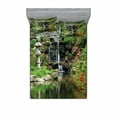 thumbnail image 2 of Japanese Bedding Set with Sheet & Covers, Cascading Waterfall Pond Under Bridge Reflections of Flowers in Water Pattern, Printed Bedroom Decor 2 Shams, 4 Sizes, Green White, by Ambesonne, 2 of 3