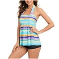thumbnail image 4 of QLEICOM Womens Swimsuits Tummy Control Plus Size Swimsuit Coverup Fashion Multicolor Gradient Color Minimalistic Stripe Boxer Pants Sling Split Swimsuit Green S, 4 of 7