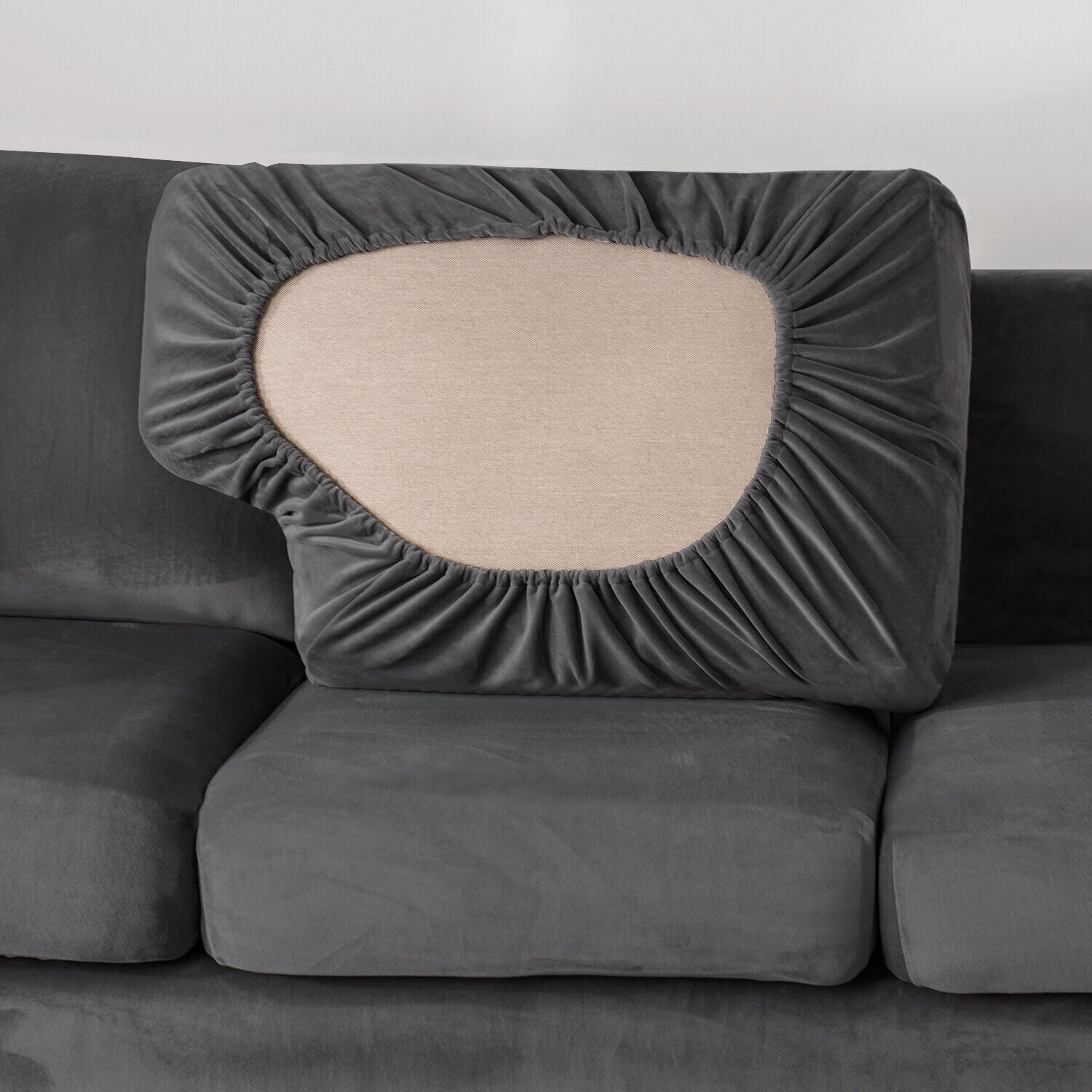 TOPCHANCES 3-Pieces Armchair Sofa Covers, Velvet Stretch Couch Slipcovers for 1 Cushion Sofa, Anti-Slip Furniture Slipcover with Separate Cushion Covers and Backrest Covers (Dark Grey)