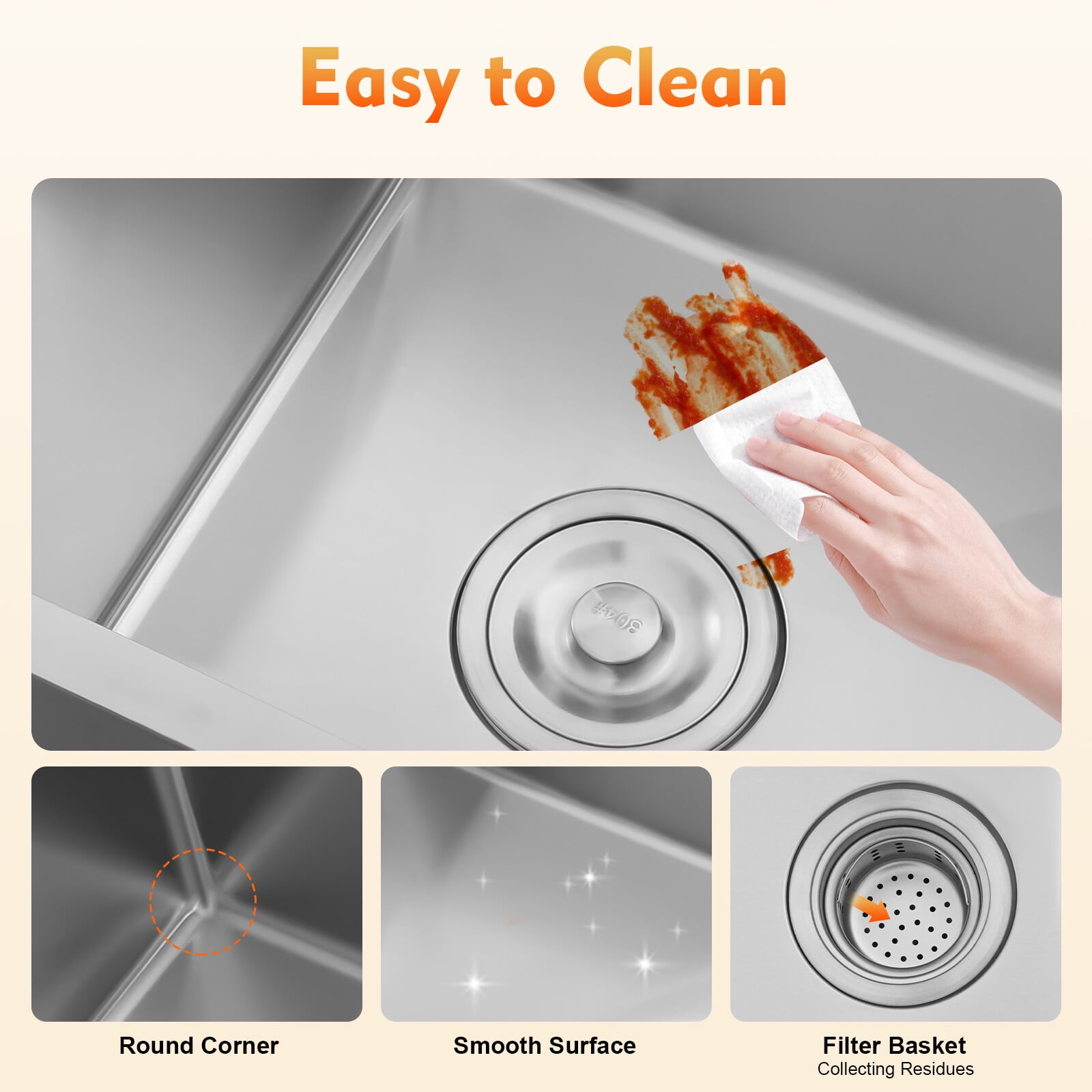 Rectangle Kitchen Sink, Stainless Steel Sink Bowl with Drainage Filters and Drain Basket, Double Bowl Design, Large Capacity, Free Strainer Waste, Silver (78 x 43cm)