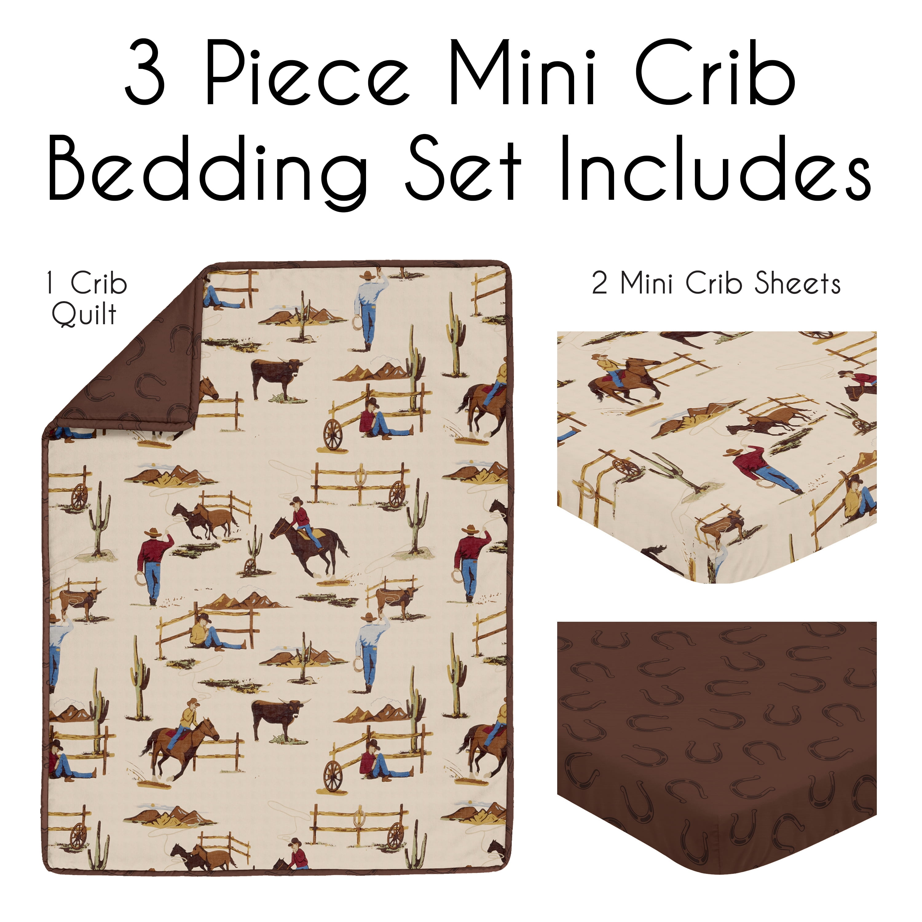 Sweet Jojo Designs Wild West Cowboy Multicolor 3 Piece Mini Crib Bedding Set