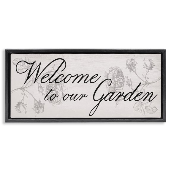 Stupell Industries French Country Vintage Welcome To The Garden Black Floating Frame Canvas Art, 25 x 11, by Lil' Rue