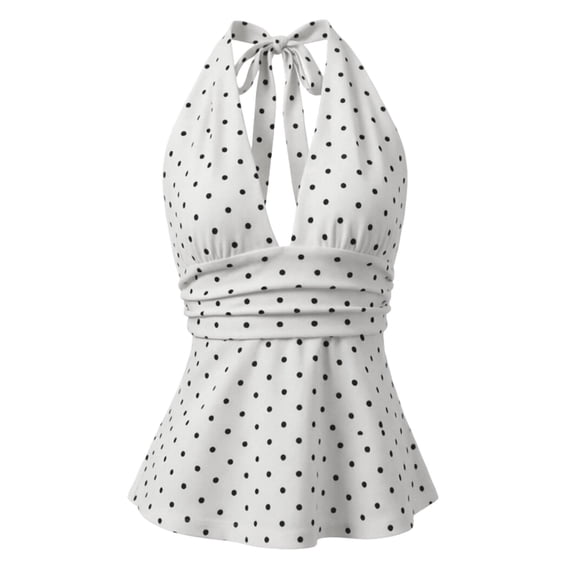 XIYON Tank Tops For Women Polka Dot Tie Back Backless Top Smocked Waist Slim Fit Sleeveless Camisole For Summer Fashion Clothing