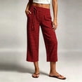 thumbnail image 2 of Cotton Capri Pants for Women Ihhxva Plaid Cropped with Pockets Elastic Waist Casual Straight Leg Trousers S-2XL, 2 of 9