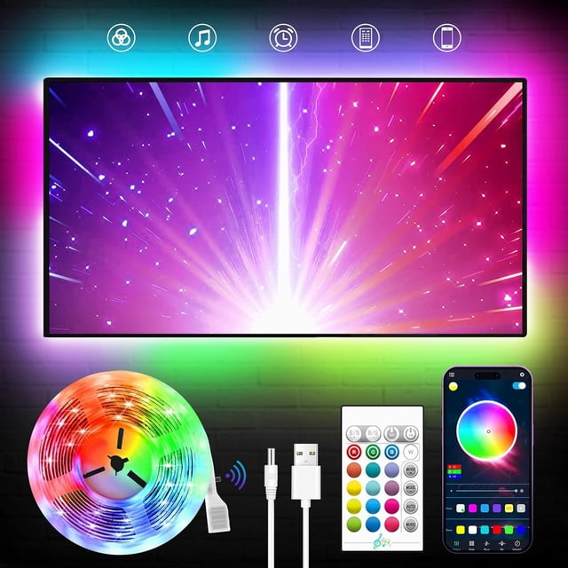 TRAHOO-TV Rétroéclairage LED, 23 Pieds Lumières LED pour TV 32-100 Pouces, Rétroéclairage TV, Lumières LED RGB pour TV avec Télécommande, Synchronisation Musicale Contrôle par Application Bluetooth Bande LED TV Alimenté par USB pour Chambre