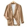 thumbnail image 6 of Evdexr Button Down Suit Jacket Mens Big and Tall Linen Jackets Striped Long Sleeve Beach Dress Shirts Casual Cotton Oversized Loose Fit Suits Camel XL, 6 of 7