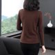thumbnail image 3 of Camiseta de cuello alto de media manga para otoño e invierno, camiseta de manga larga con forro polar para nuevas mamás, camiseta ajustada de primavera y otoño para mujer, 3 of 4