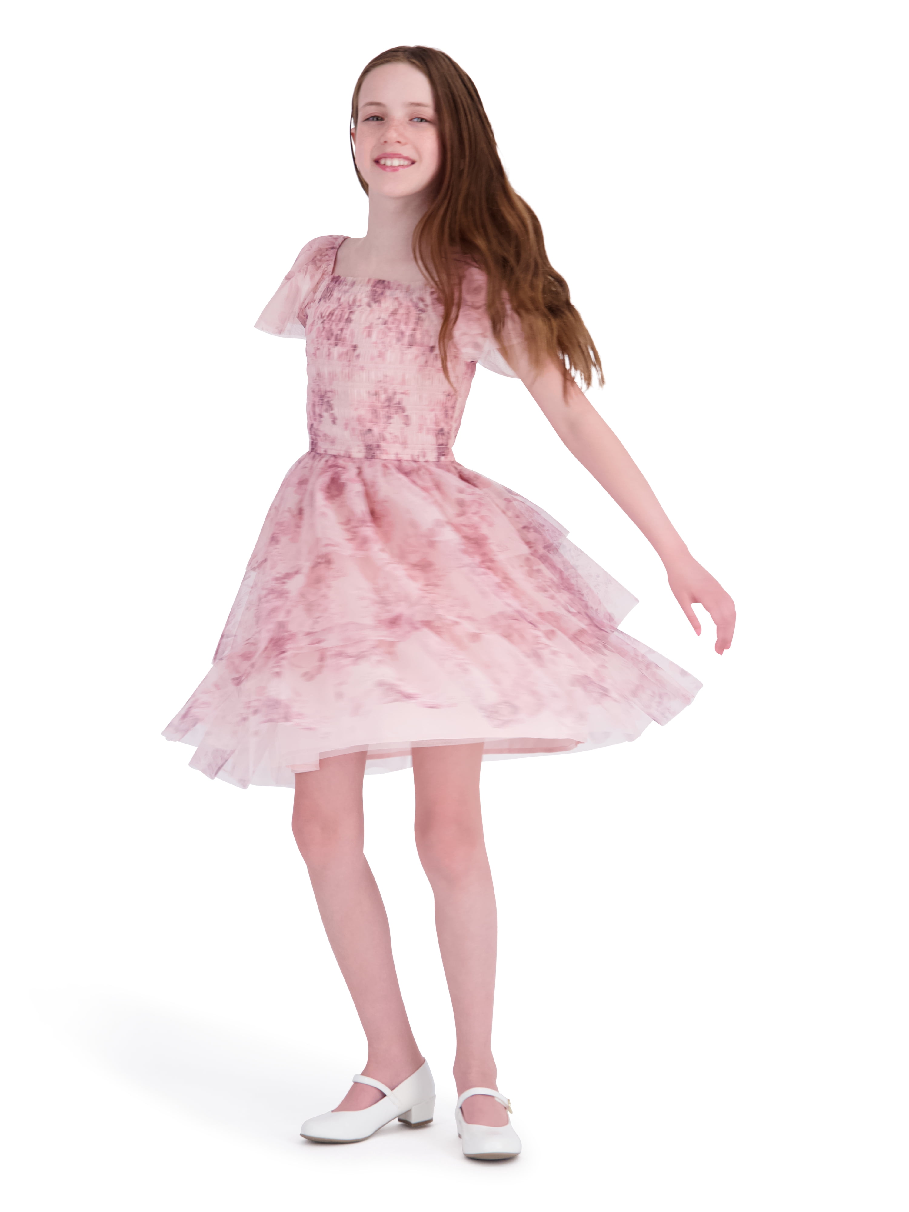 Kensie Girl Sleeveless Printed Soft Mesh Mauve Dress, Sizes 4-16