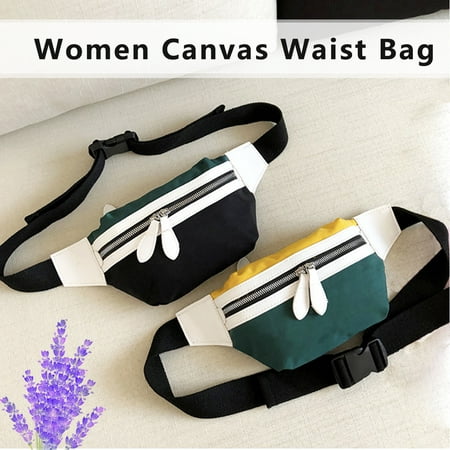 Women's Fashion Matching Colour Collision Splicing Outdoor Sport Bum Bag Canvas Casual Fanny Pack Travel Hiking Waist Money Wallet Belt Zip Pouch with 47