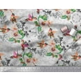 thumbnail image 4 of Soimoi Gray Rayon Fabric Leaves,Hummingbird & White Floral Print Fabric by The Yard 42 Inch Wide, 4 of 5