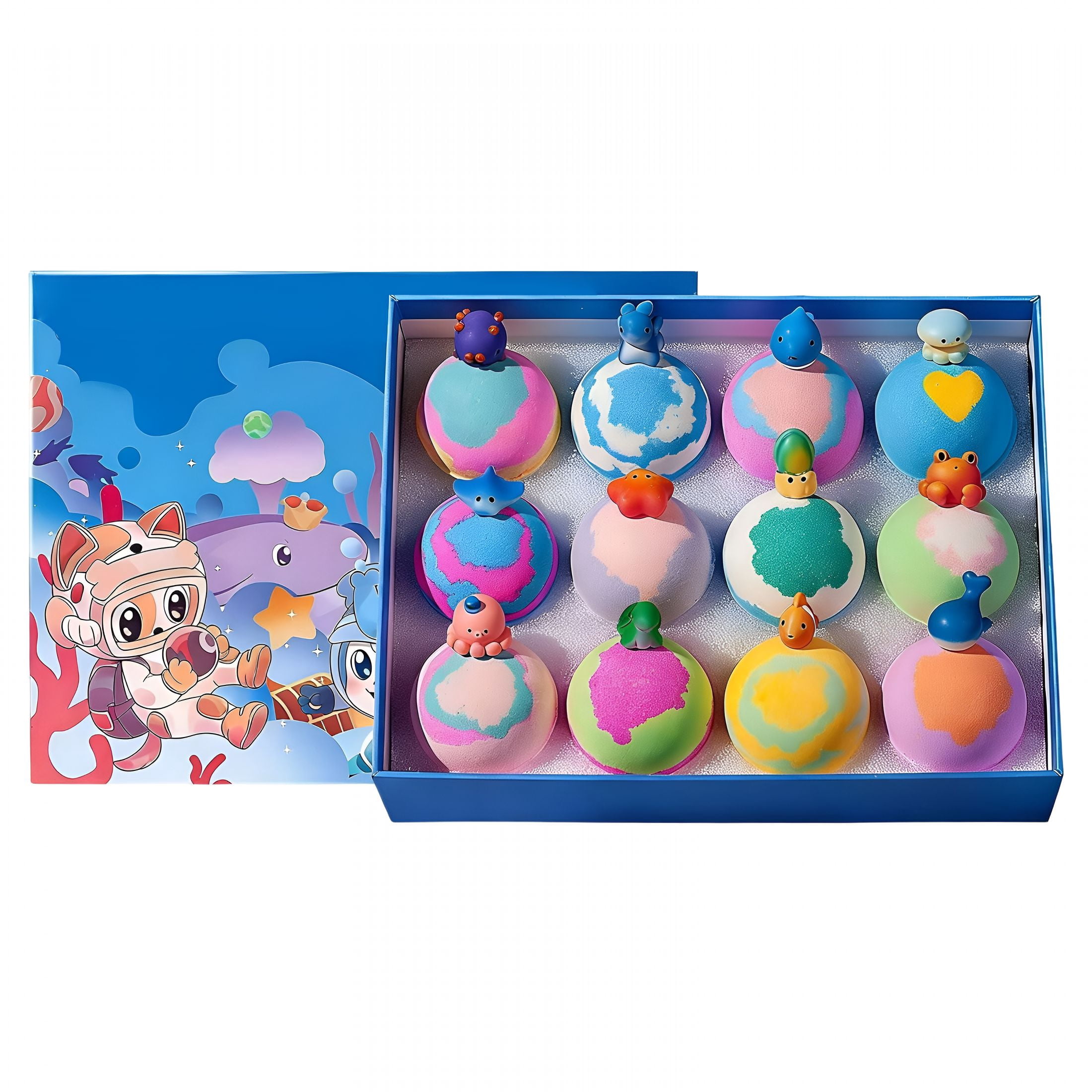 RAGUPEL Bath Bombs Gift,Splashy Rainbow Hatching Bubbly Buddies,Natural Bubble Treasure Gift Set with Mega Bubbles&Surprise Inside 12 Pcs Toys,Easter Basket Stuffer-Floral Fragrance