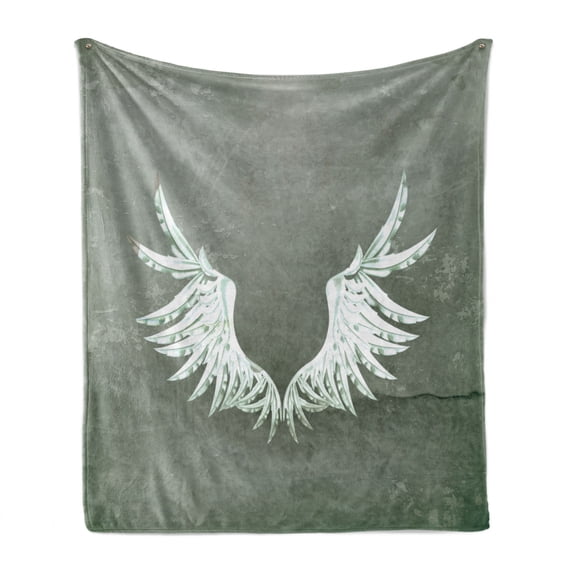 Grunge Soft Flannel Fleece Blanket, Old-Fashion Coat of Arms Wings in Front of Cracked Dirty Wall Royal Insignia Design, Cozy Plush for Indoor and Outdoor Use, 70" x 90", Grey White, by Ambesonne