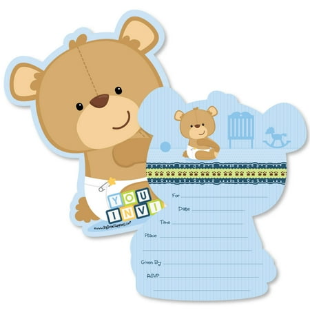 Baby Boy Teddy Bear - Shaped Fill-In Invitations - Baby Shower Invitation Cards with Envelopes - Set of