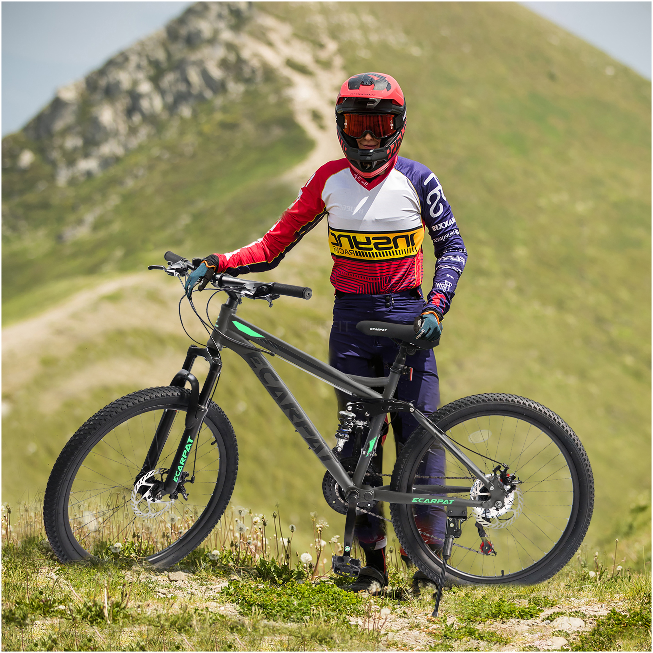 JERFIT 27.5 Inch Full Suspension Mountain Bike for Adults, 21 Speed Gears, Dual Mechanical Disc Brakes, Carbon Steel Frame, All-Terrain Bicycle for Men & Women, Grey