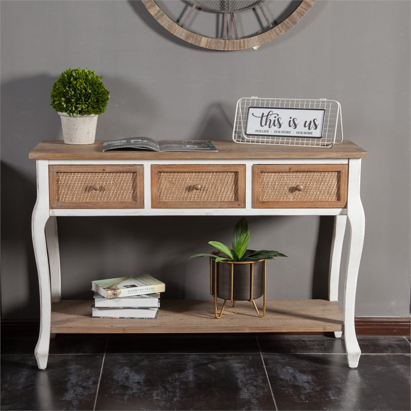 Wood Three Drawer Console Table