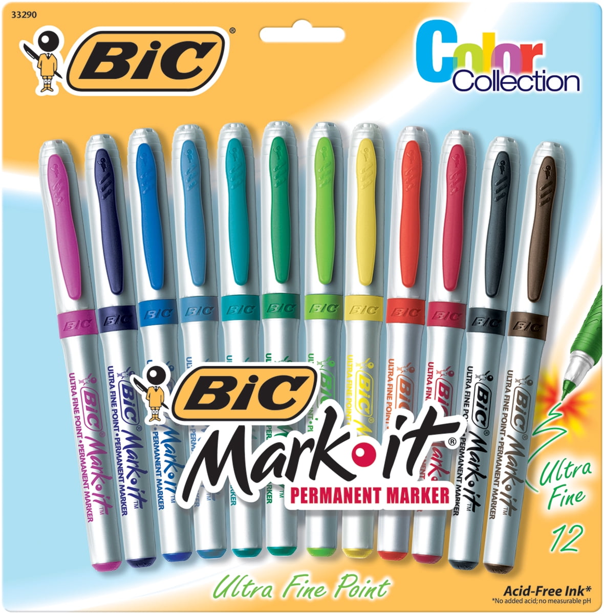 Bic Mark It Ultra Fine Point Permanent Markers 12 Pkg Assorted Colors 