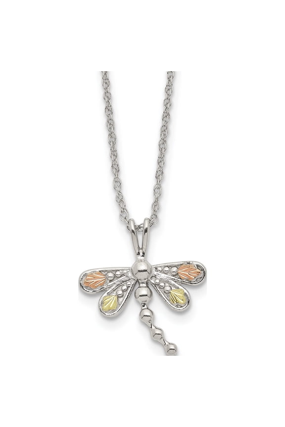 Sterling Silver & 12K Dragonfly Necklace Made In United States qbh186-18