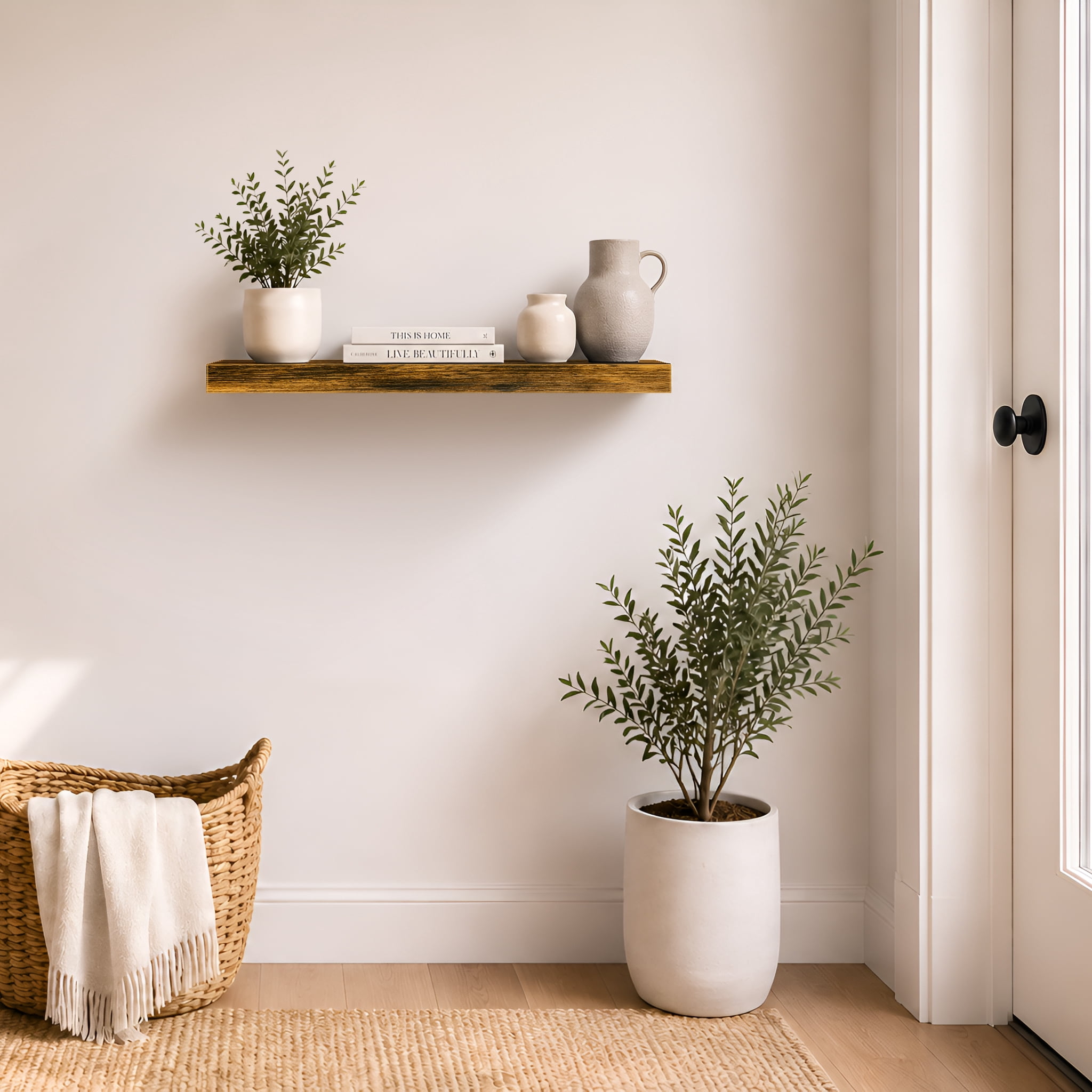 Sorbus 24" Floating Wall Shelf, Brown, Invisible Brackets, Bathroom, Bedroom & Home Decor