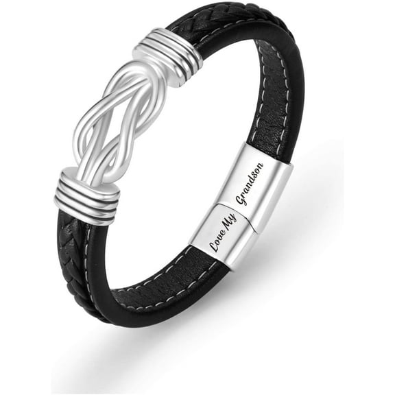 Leather Bracelet for Men Boys, Graduation Birthday Christmas Gifts for Son Grandson Boyfriend Husband Brother, Black Inspirational Braided Cuff Bangle Bracelet Wristband Jewelry