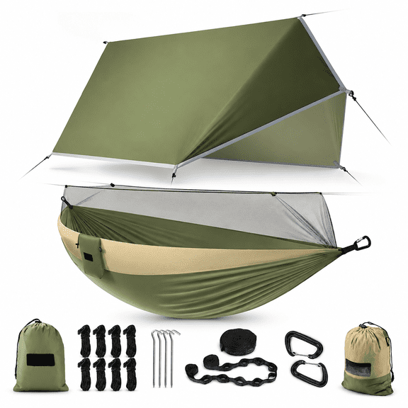 Camping Hammock Portable Single & Double With Net 2 Person Tent 2 * 10ft Straps For Outdoor Hiking Travel