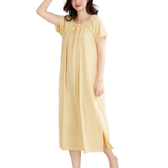 SWSMCLT Women's Short Sleeve Nightgown Spring Lace Fall Falbala Crew Neck Bow Loungewear Summer Pjs Modal Style3 X-Large