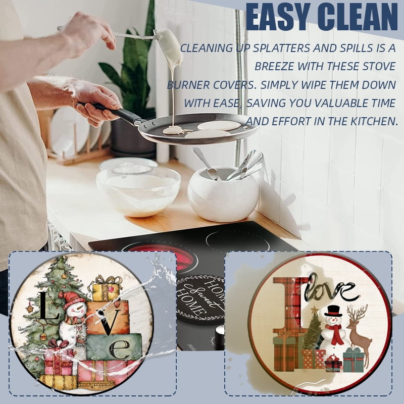 Christmas Metal Electric Stove Burner Cover, Christmas Snowman Love Round Durable Gas Stove Burner Covers Set of 4 for Kitchen Decor Xmas Decorations, 8 Inches and 10 Inches