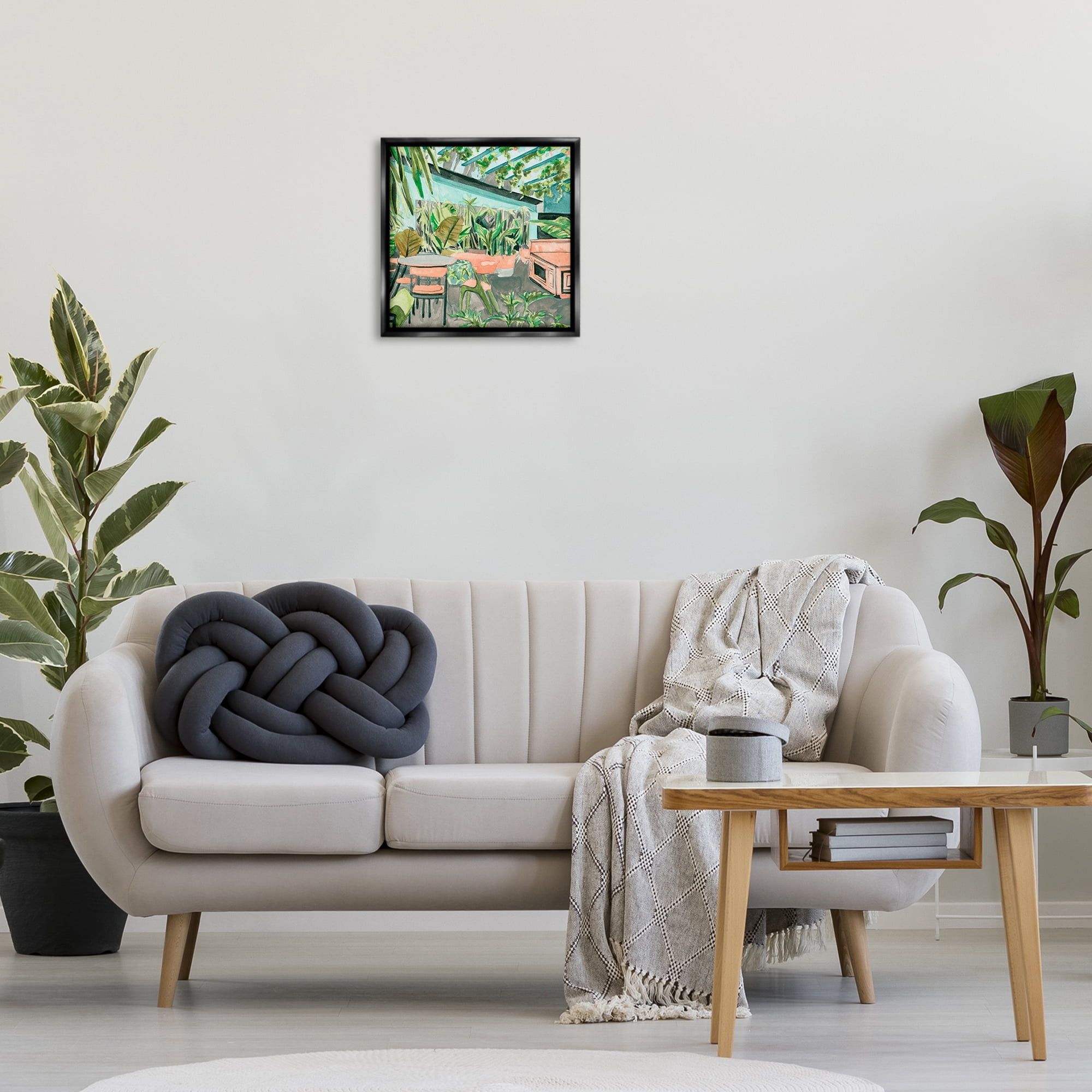 Stupell Industries Greenhouse Plants Café Furniture Painting Black Floater Framed Canvas Art Print Wall Art, 18 x 18