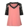 thumbnail image 4 of Patlollav Tops for Women 2022,Flash Picks Plus Size Women's Casual Half Sleeve Solid Lace V-Neck Splicing T-Shirt Net Yarn Tops, 4 of 6