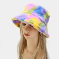 thumbnail image 6 of sunsanly Winter Bucket Hat Unisex Contrast Color Thick Plush Flat Top Heat Retention Foldable Streetwear Outdoor Fisherman Hat Traveling Shopping Headwear, 6 of 8
