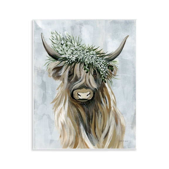 Stupell Industries Floral Crowned Bovine Animals Painting Unframed Art Print Wall Art, 11 x 14
