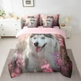 thumbnail image 2 of jejeloiu Cute Puppy Dogs 7-Piece Bedding Comforter Set,Pink Flowers Blossom King Bedding Sets For Girls Boys Reversible, 2 of 8