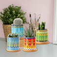thumbnail image 6 of 4 Sets Boho Pots Succulent Pot Modern Sun Ceramic Flower Planter Pot with Bamboo Tray for Indoor Plants, Aloe, Cactus, Home Office Decor(C), 6 of 6