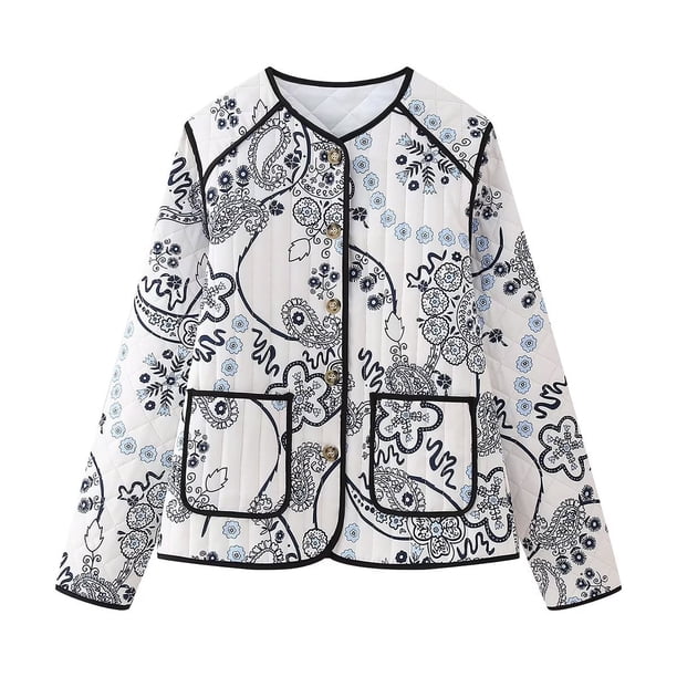 Chaqueta cálida de algodón acolchado con estampado de manga larga de moda urbana para mujer